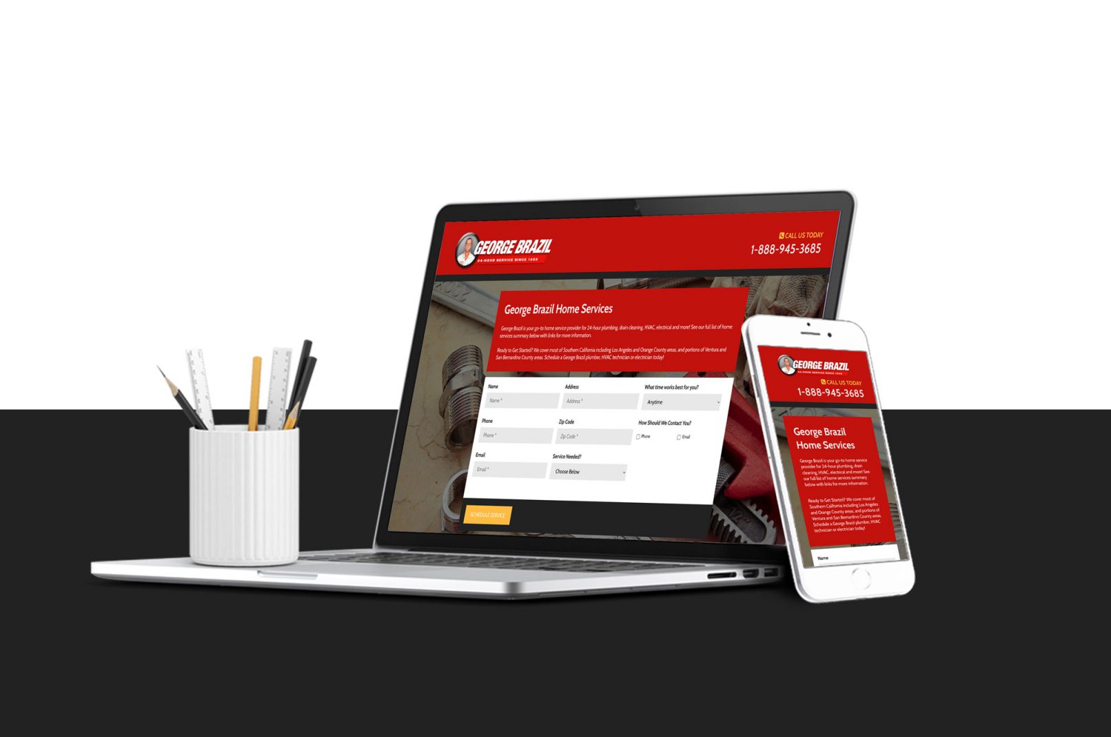 laptop and mobile view of george brazil landing page