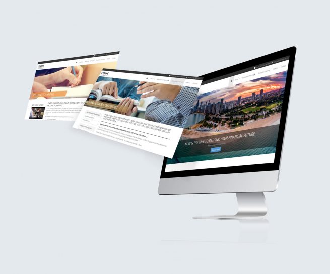 3 screen mockup of pages on omh website